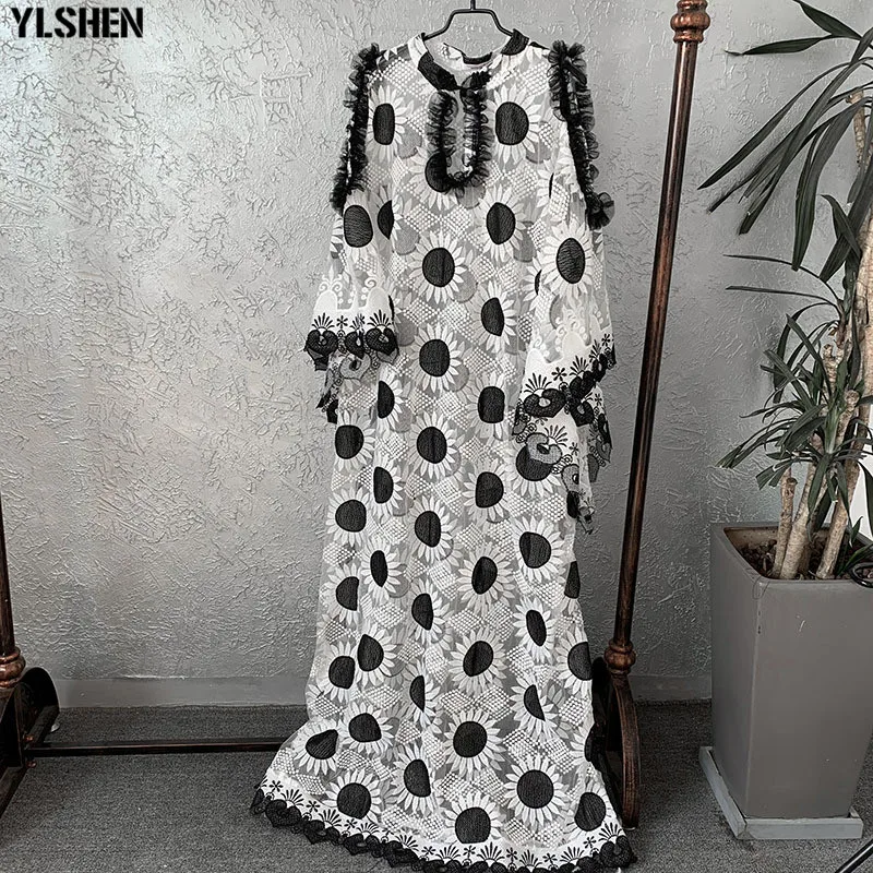 Love Lace African Dresses for Women Plus Size Dashiki Embroidery Flower Abaya Muslim Hijab Dress African Clothes Robe Africaine 01