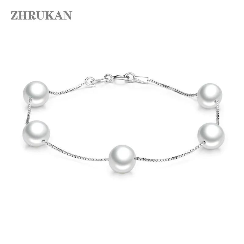 ZHRUKAN 925 пробы браслет с серебряным жемчугом 7-8 мм белый круглый натуральный пресноводный жемчуг браслеты браслет для женщин ювелирное изделие подарок