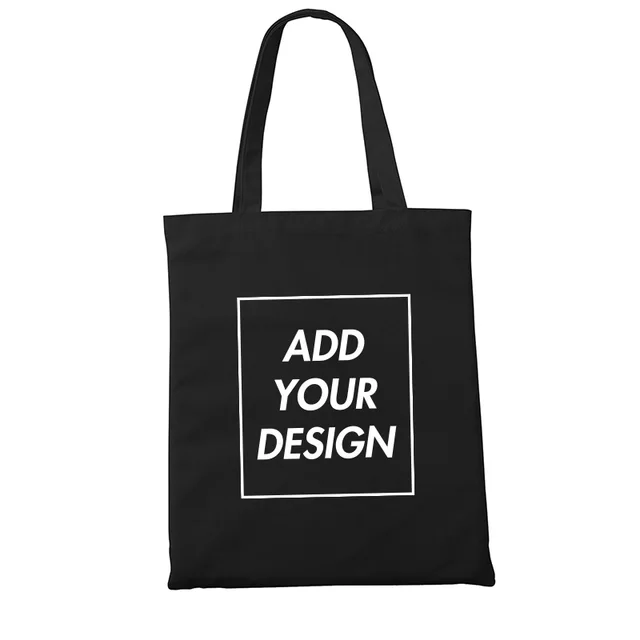 Custom Tote Bag Shopping Add Your Text Print Original Design White Zipper Unisex Fashion Travel Canvas Bags black