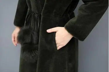 Верхняя женская зимняя коллекция, верхняя одежда, пальто из искусственного меха, пальто из искусственной овечьей лисы, верхняя одежда, Длинная с меховым капюшоном, пушистая Женская куртка AR73