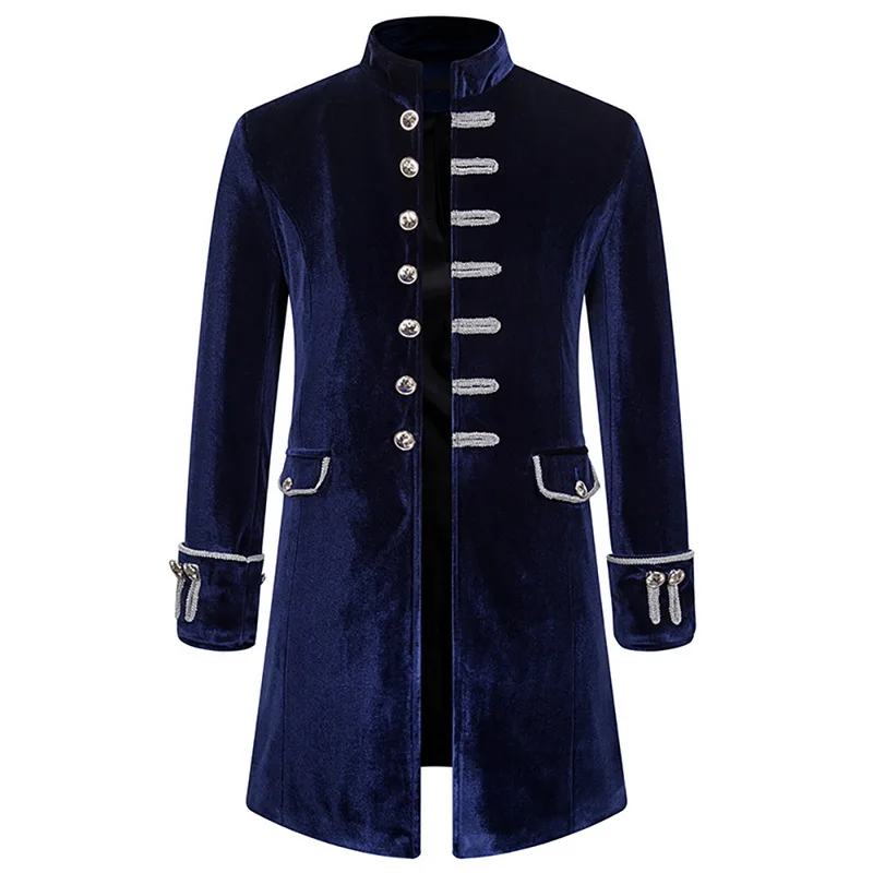 navy blue Мужские готические корейские вельветовые Длинные куртки, винтажные тренчи в стиле стимпанк, вечерние пальто в стиле ретро на осень и зиму, длинные пальто, верхняя одежда - Цвет: navy blue