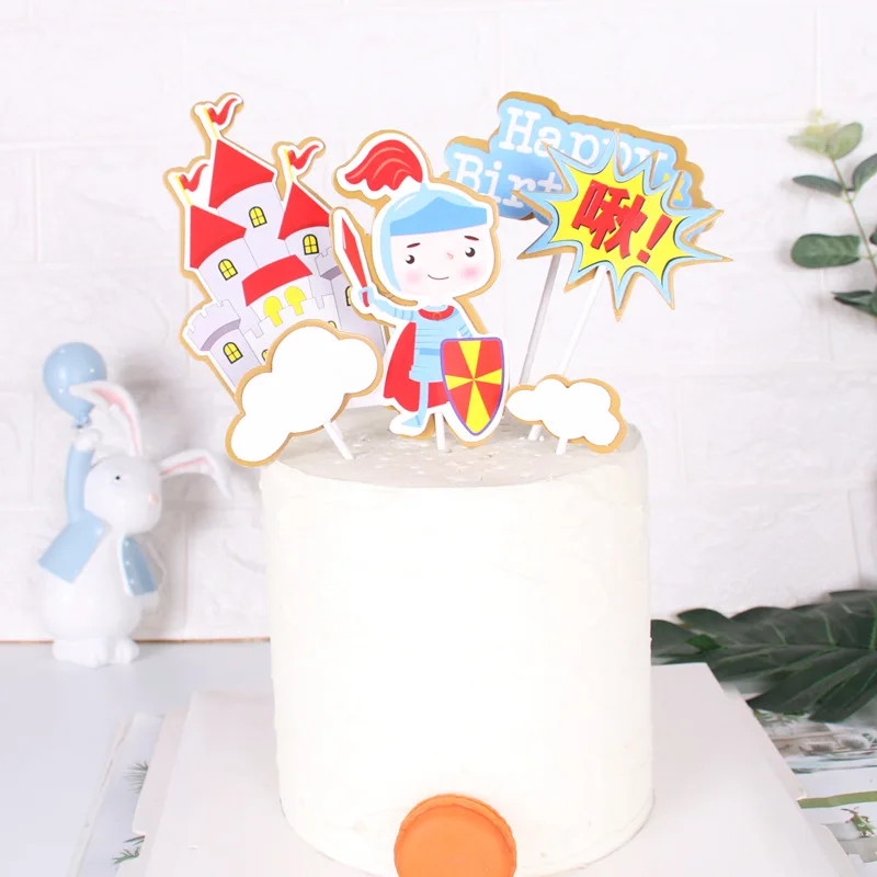 1 комплект двухслойный замок рыцарь Тема принца Топпер для торта «С Днем Рождения» Мальчики Детские сувениры вечерние принадлежности украшения торта