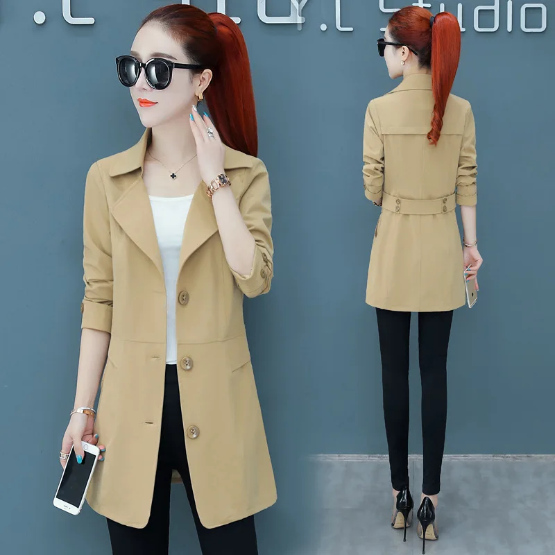 

Waitmore Trench Coat Women's Mid-length 2019 Autumn New Style Korean-style Popular Short-height Casual Coat Spring And Autumn Fa