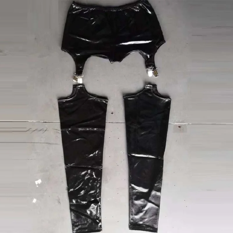 HOt Sexy Faux Leather Leggings Clip Garter Belt Women Garters Pants Sexy Lingerie Exotic Apparel Club Wear FX18