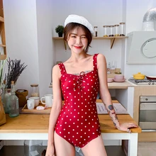 Women One pieces Swimwear Dot Swim Suits New Style Sexy Bath Suit Backless Slim Beach Suit Red Ladies Swimwear