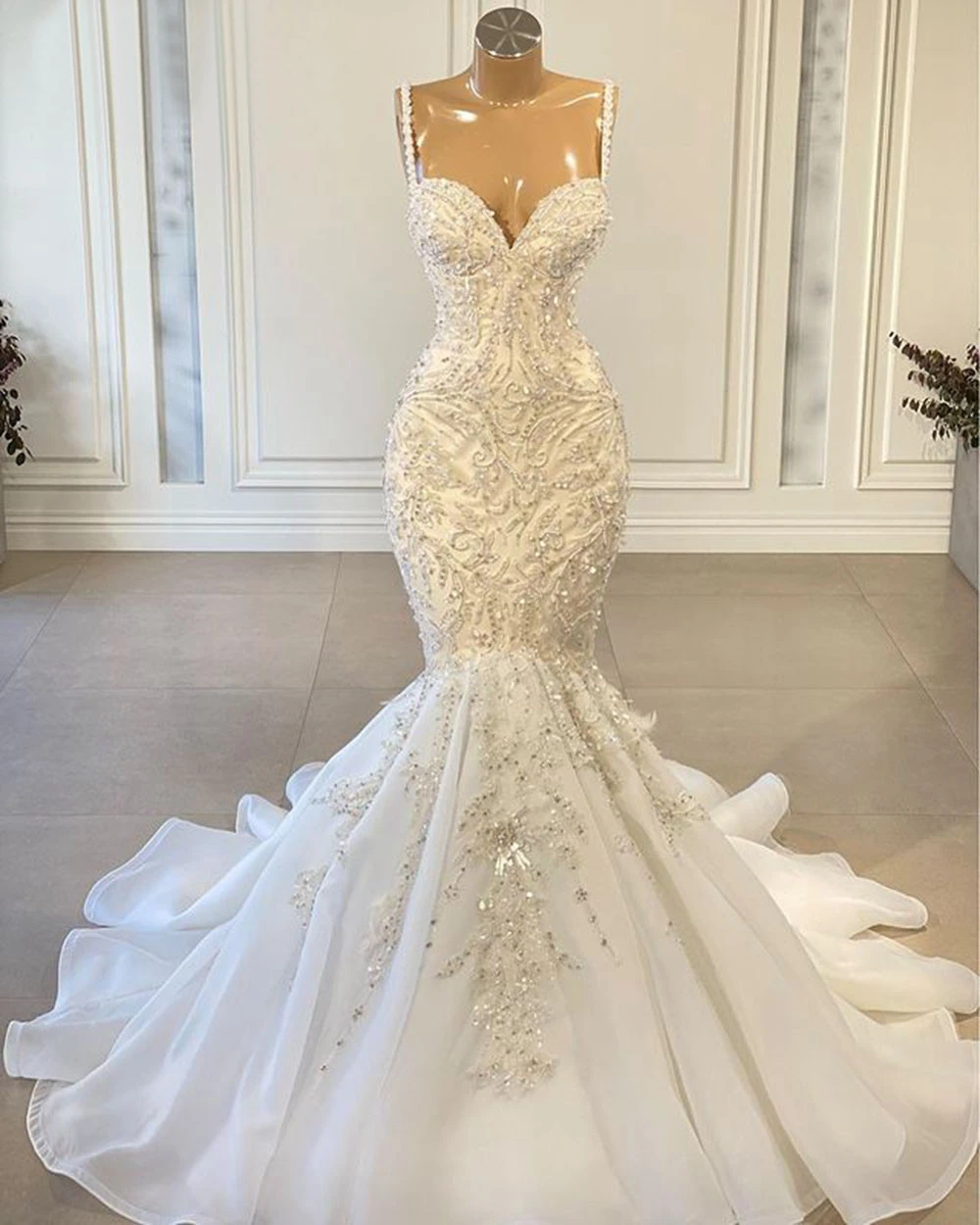 casual wedding dresses Luxury Mermaid African Women Wedding Dresses 2022 Beaded Embroidery Sexy White Vintage Lace Organza Bridal Wedding Gown wedding dresses