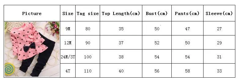 Children's Suit Baby Girls Love Bow Sets Clothes Set Cotton Long Sleeve Sets Infant Baby Outfits Baby Girls Clothing Kids Suits