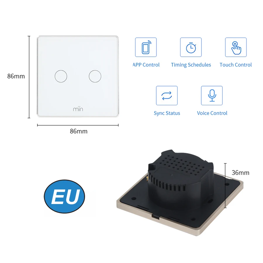 ЕС Tuya WiFi сенсорный Переключатель Беспроводной интеллектуальный переключатель настенный Многофункциональный Контроль ЕС стандарт ЕС Tuya WiFi 2 банды 1 Ван