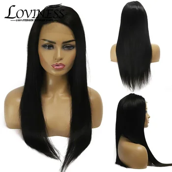

LOVINESS Long Straight Glueless Lace Front Human Hair Wig 4*4 Pre Plucked Brazilian Natural Virgin Hair Frontal For Black Women