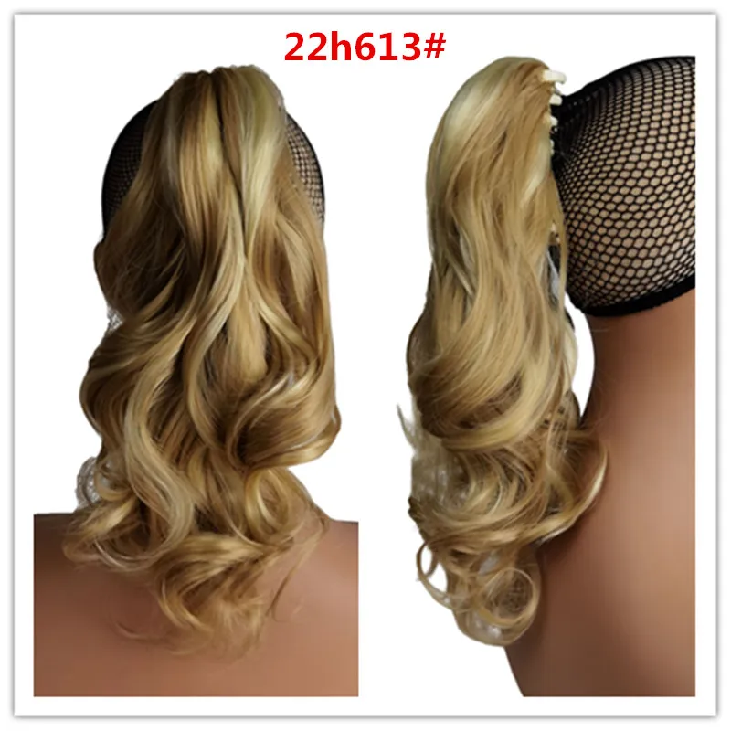 SuQ Long Curly Hair Extensions Ponytail Hair 14Inch Claw Clip On Wavy Heat Resistant Synthetic Pony Tail Fake Hairpiece