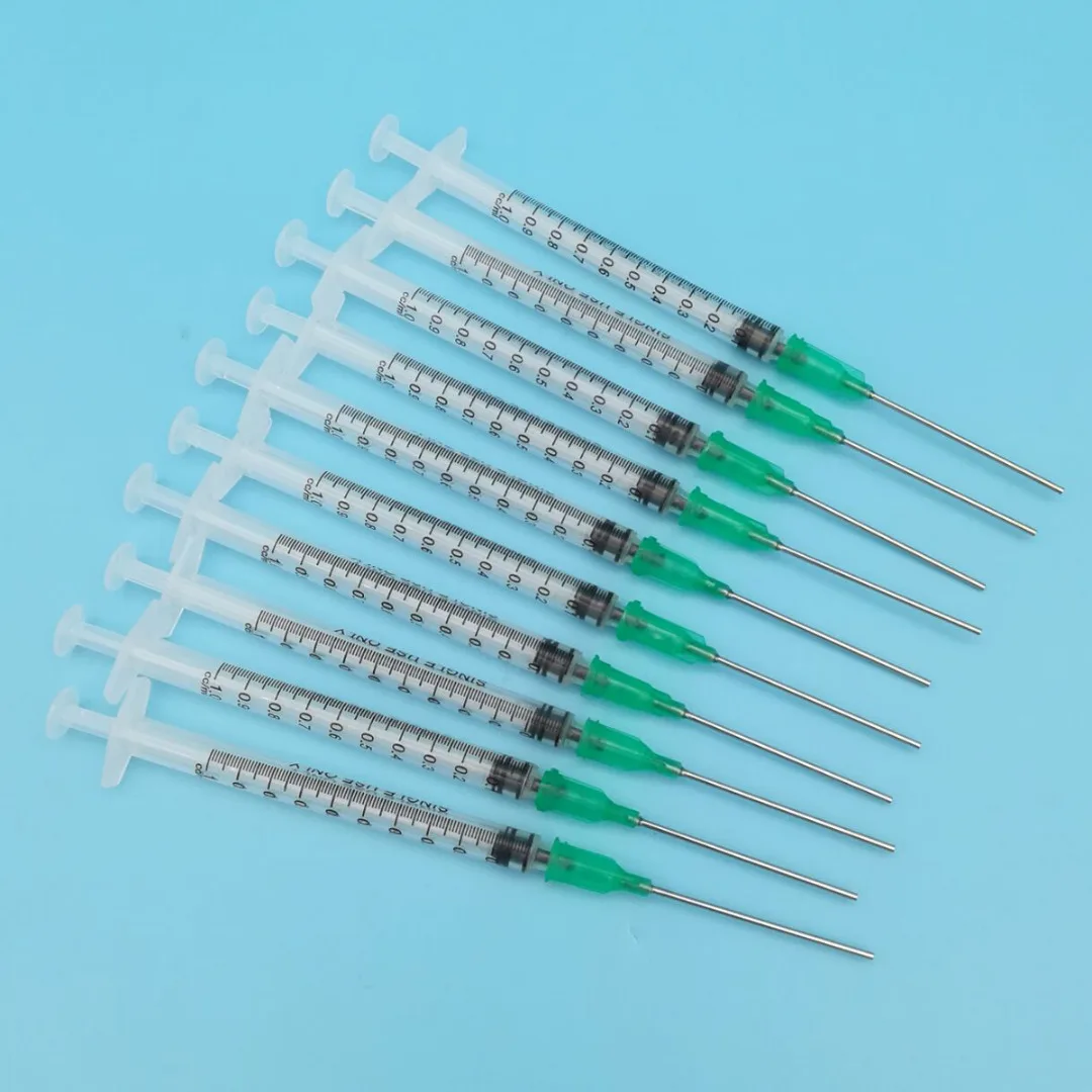 10pcs 1ml Syringe + Disposable 18Ga 1.5" Blunt Tip Needle + Protective Cover Cap Kit For Mixing Liquids Gels Glues