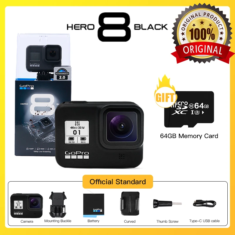 Original Gopro Hero 8 Black Waterproof Action Camera 4k Ultra Hd Video 12mp Photos 1080p Live Streaming Go Pro Hero8 Sports Cam Sports Action Video Camera Aliexpress