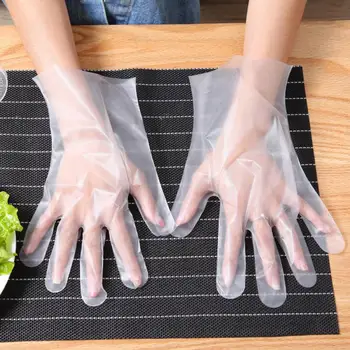 

100Pcs Disposable Gloves Plastic Catering Hair Eating Lobster Restaurant Kitchen Cleaning Thicken Transparent PE Film Gloves