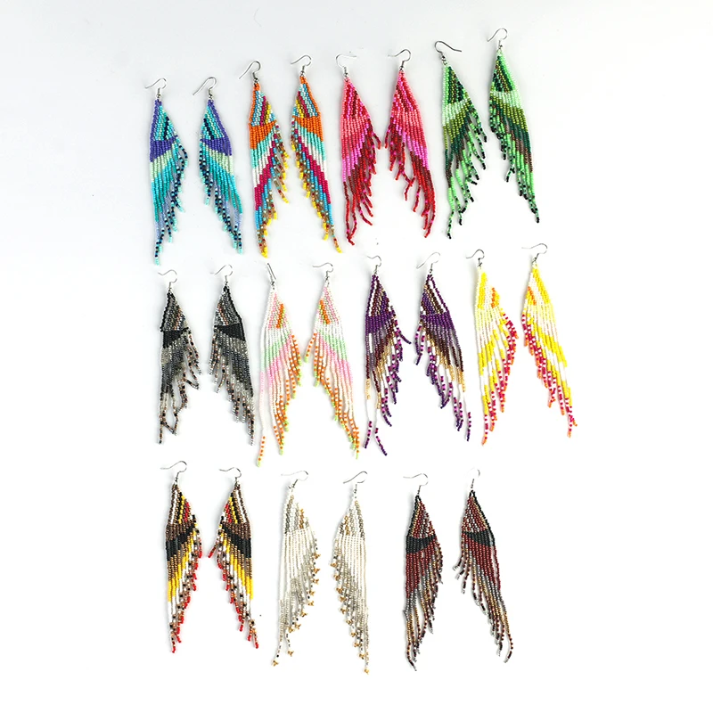 

Fashion Boho Multi-Color National Style Earrings Shadow Beads Thick Crown Charm Long Pendant Earrings Women Jewelry