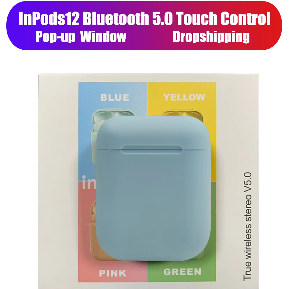 Macaron i12 tws, беспроводные наушники, Bluetooth 5,0, наушники, гарнитура,, сенсорный, всплывающие, настоящие стерео наушники, наушник для телефона - Цвет: i12D blue box