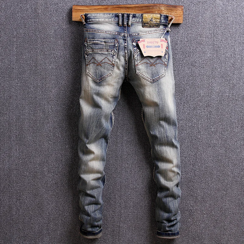 Italian Vintage Designer Men Jeans High Quality Classical Slim Jeans Men Denim Pants Retro Wash Streetwear 2
