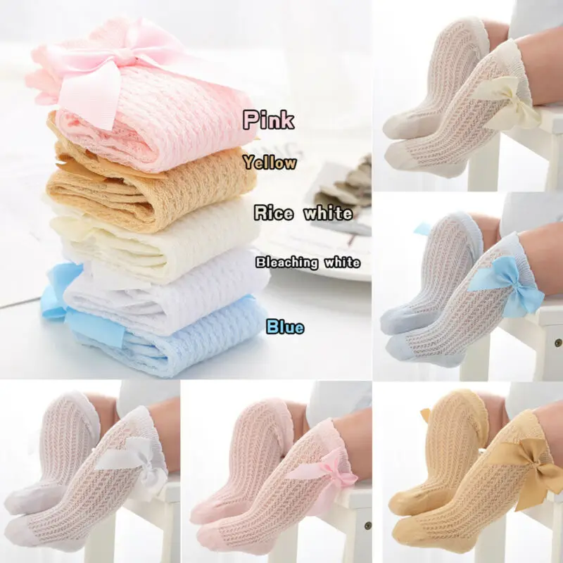 Newborn Baby Girls Socks Summer Spring Mesh Socks Kids Bow Knee High Long Tube Sock Sokken Princess Infant Baby Socks Calcetines