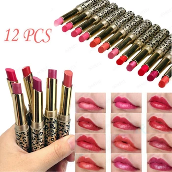 

12PCS shiny lipstick easy to apply long-lasting lipstick lip gloss leopard matte lipstick set