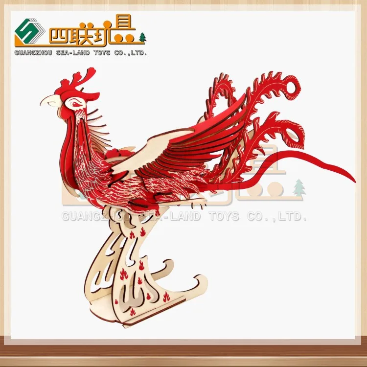 Quadruple Laser Carving Wood 3D Children'S Educational Handmade DIY Jigsaw Puzzle Assembled Model Phoenix