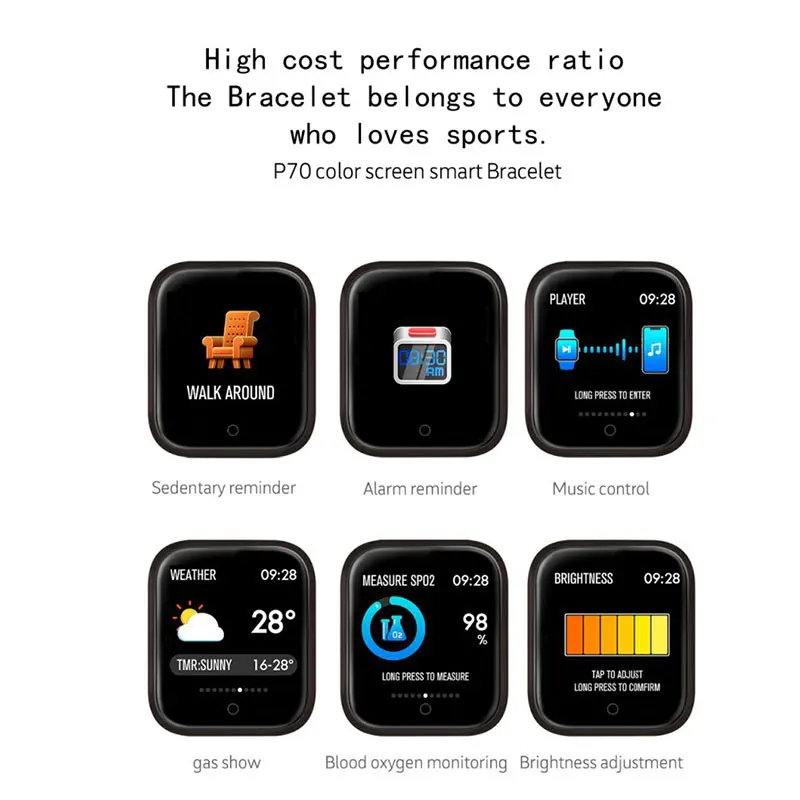 P70 30m Smart Wristband Fashion Waterproof And Moisture-proof Smart Bracelet Women's Heart Rate Monitor Exercise Activity Track