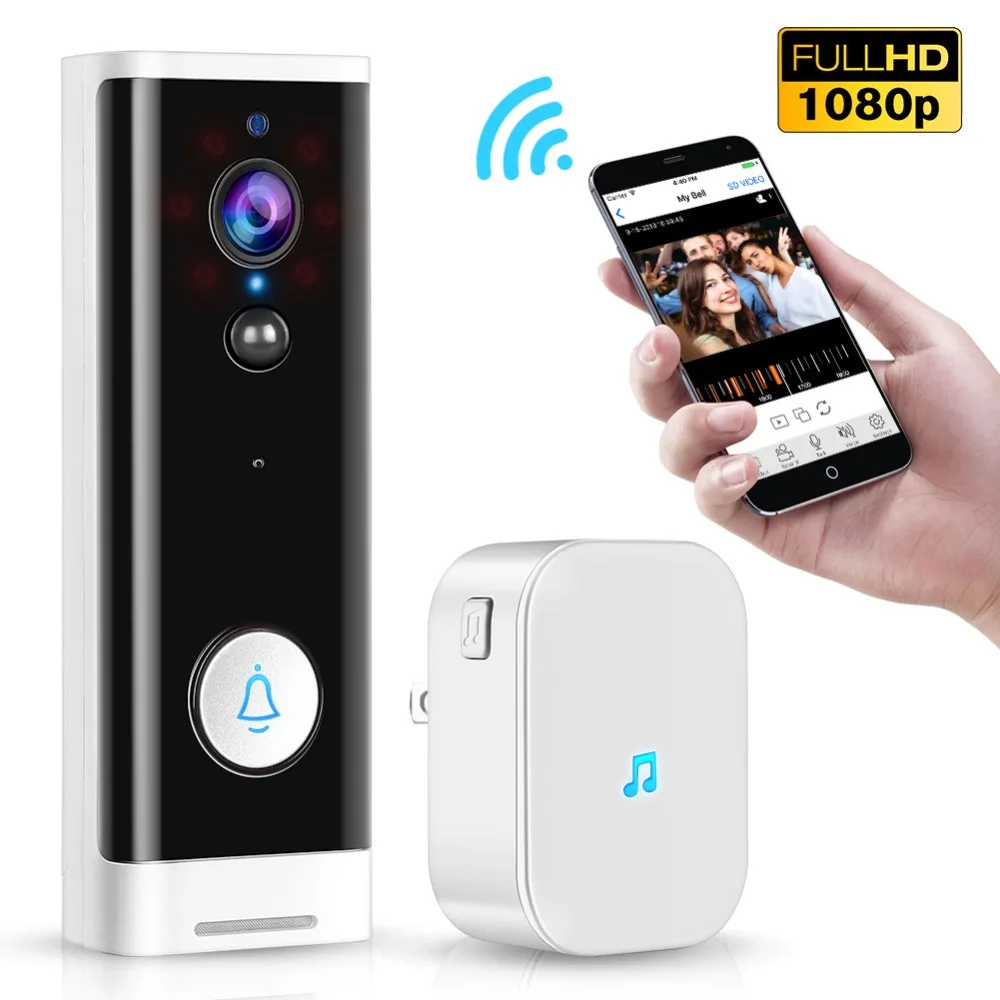 WiFi видео дверной звонок 1080P HD Водонепроницаемая беспроводная Смарт камера ночное