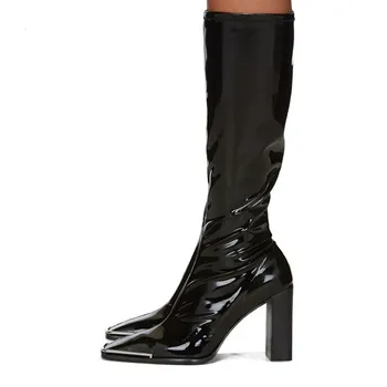 

Prova Perfetto 2020 Winter Latest Model Sexy Fashion Knight Boots Middle Tube Boots Women Pointy Toe Leather High Heels Boots