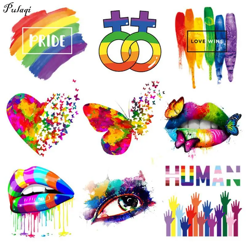

Pulaqi Art Painting Patches Iron On Transfers For Clothing Heat Transfer Rainbow Flag Ironing Stickers Sexy Appliques On Clothes