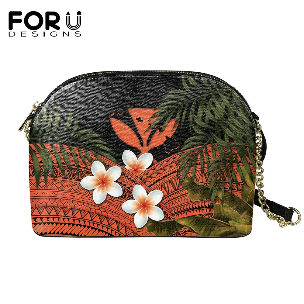 

Pu Leather Shell Bag For Teenager Girls Orange Polynesian Tribe Frangipani Pattern Fashion Ladies Shopping Coin Bag Phone Bags