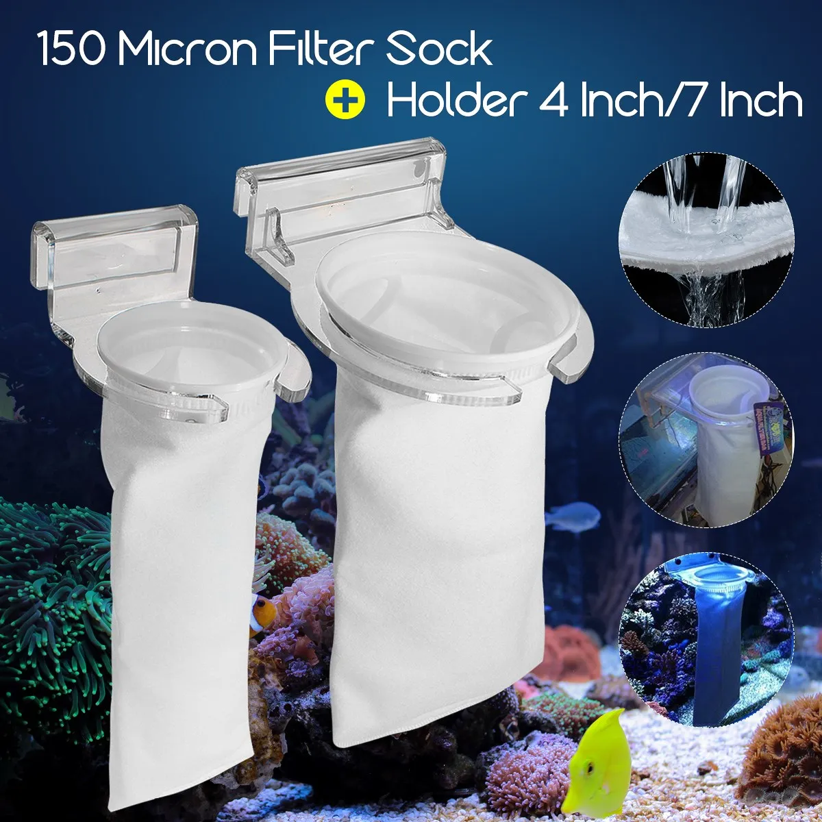 

Aquarium Fish Tank Filter Bag Mesh Net Sump Sock With Bracket Holder Micron Replacement White Aquarium Filters Accessories