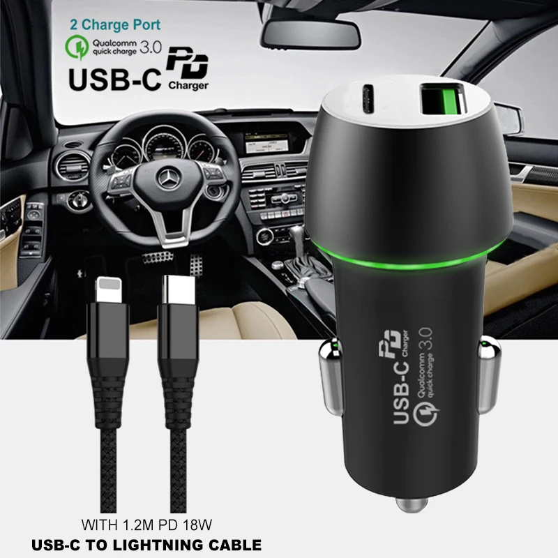 IKOLE PD18W + QC18W Быстрая зарядка 36W Автомобильное зарядное устройство QC3.0 для Xiaomi Huawei