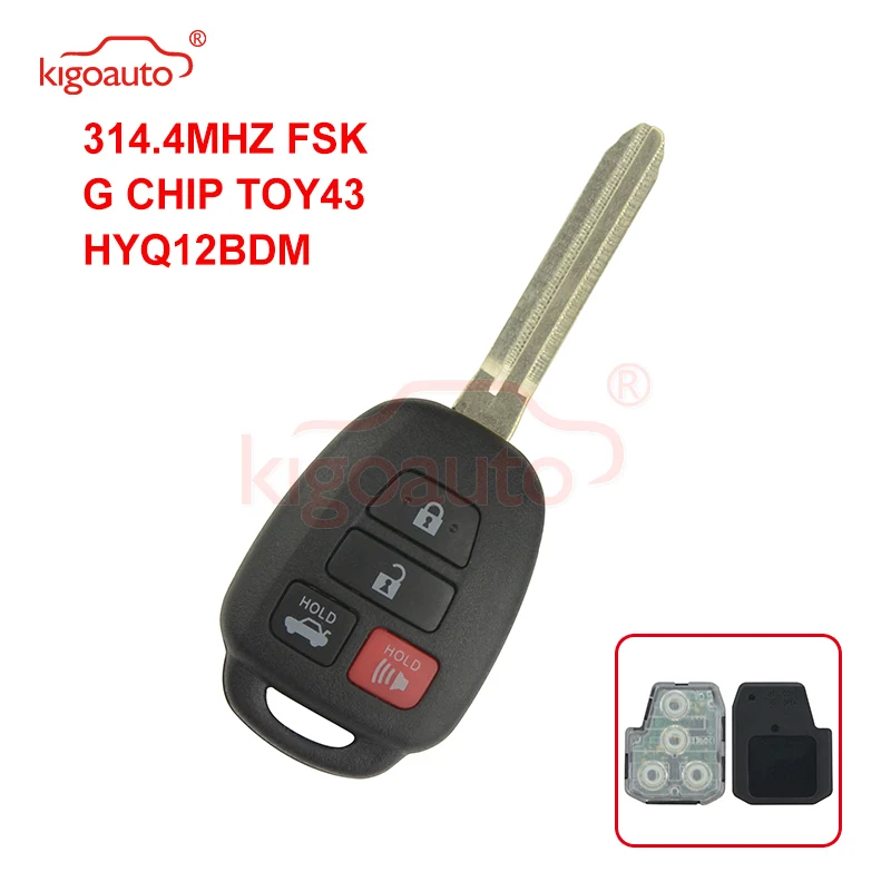 Kigoauto HYQ12BDM Remote Key 4 Button Toy43 Blade 314.4Mhz with G Chip for Toyota Camry 2012 2013 2014 89070-06421 89070-06420 remotekey 314 4mhz remote key for toyota camry g chip 2012 2017 for toyota hyq12bdm toy43 key blade