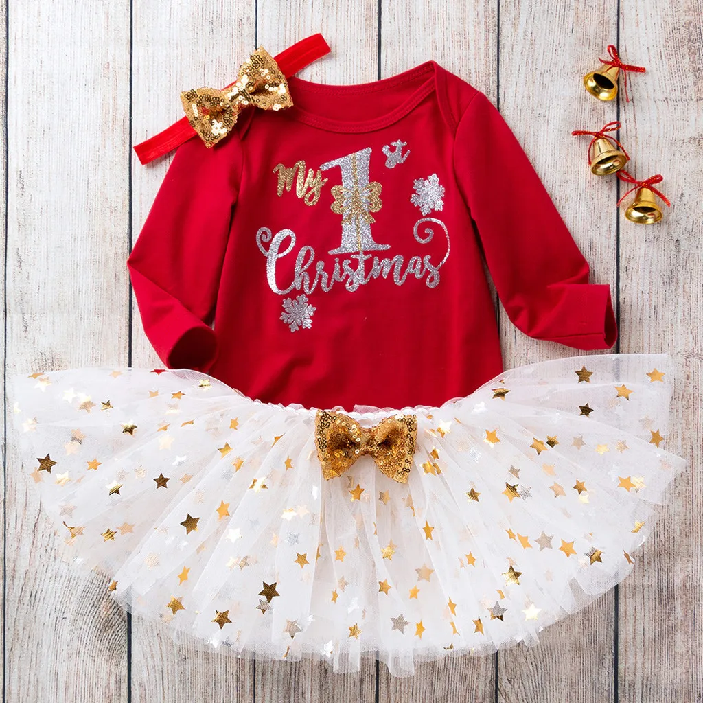 

Girls Halloween Outfits Romper Tops Tutu Dress Hairband Set Toddler Girl Winter Clothes Cotton Full Sleeve For Christmas Day