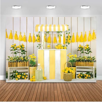 

Lemon Fruit Party Photography Backdrop Photo Shoot Birthday Newborn Portrait Background White Wooden Baby Lemon Photocall