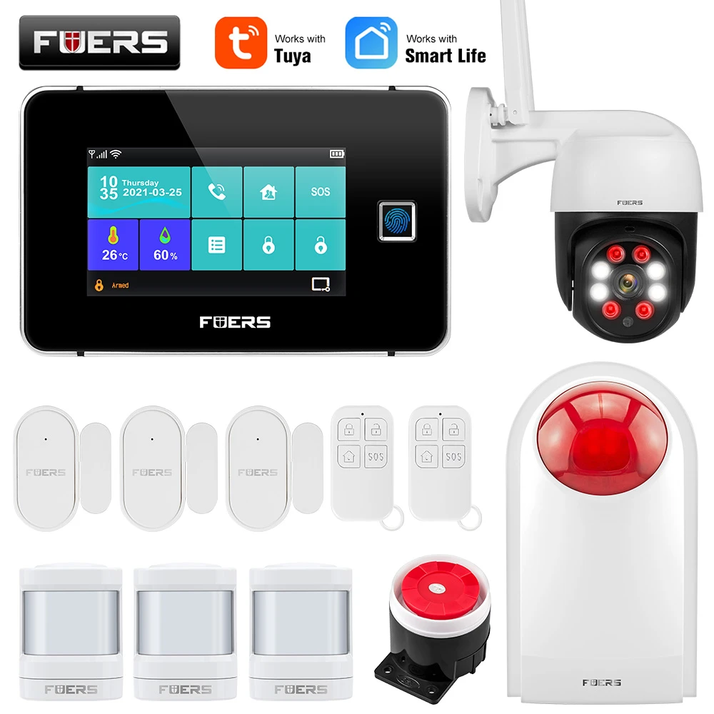 remote panic button Fuers 4.3 Inch TFT Screen Alarm WIFI GSM Smart Home Burglar Security Alarm System Tuya Smart Life APP Control Motion Sensor zigbee siren alarm