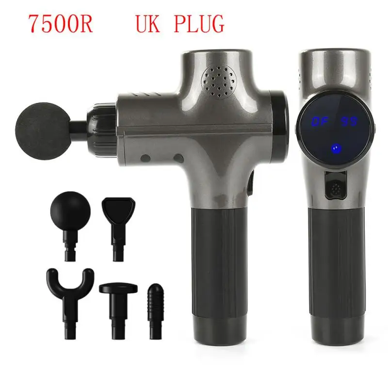 UK PLUG 7500R 10000/9000 об/мин Электрический мышечный Массажер терапия фасции массажный пистолет тканевый массажный пистолет облегчение боли в мышцах после тренировки - Цвет: UK PLUG 7500R