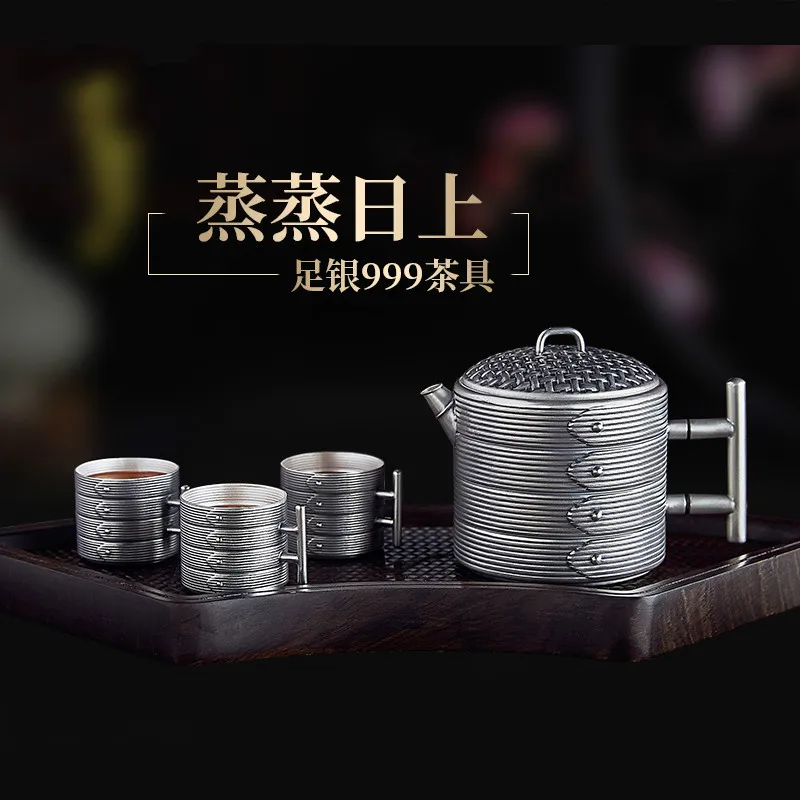 

Sterling Silver 999 Kung Fu Tea Silver Tea Set Personality Chinese Style Business Gift