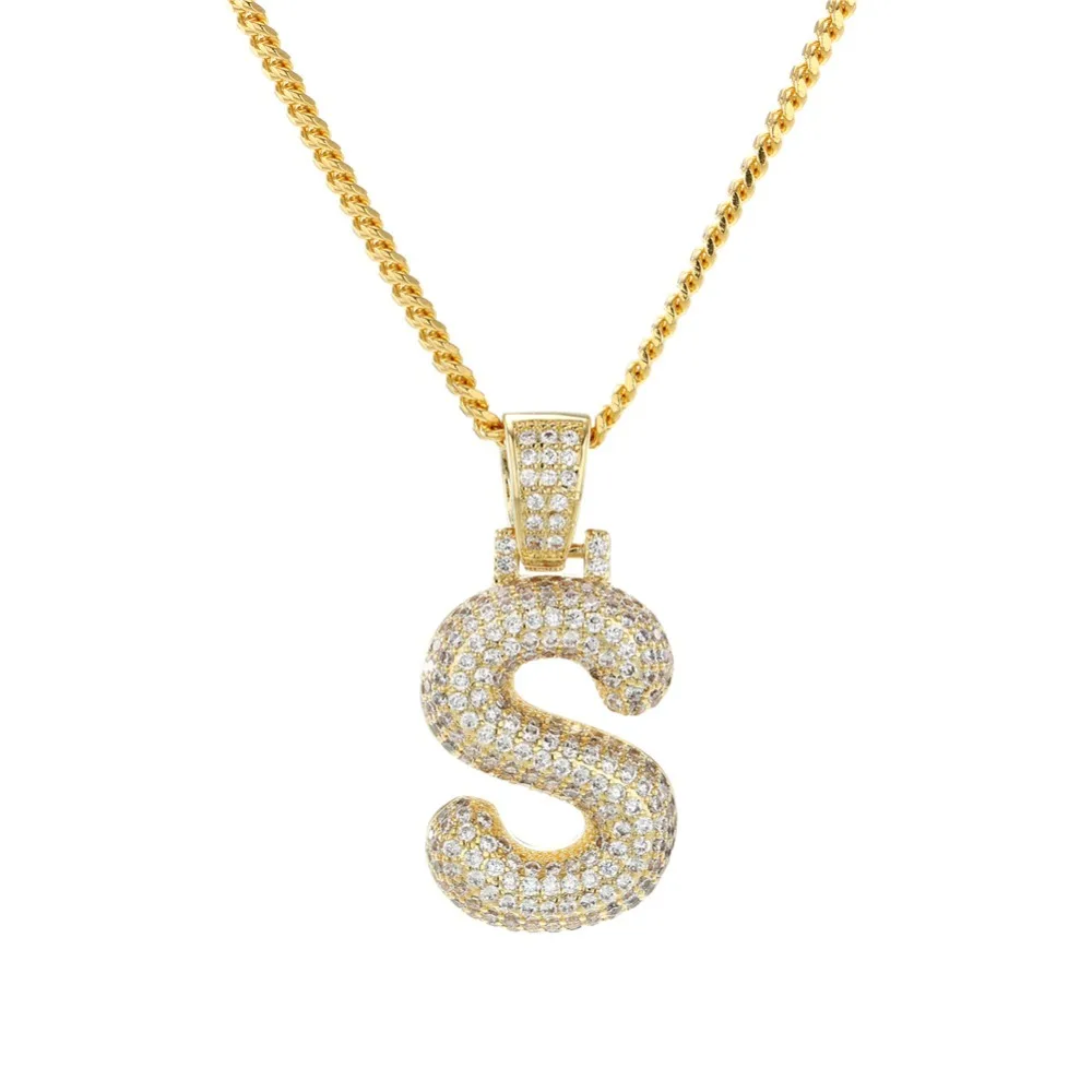 Большой размер Bling CZ пользовательский пузырьковый начальный кулон из букв медь A-Z начальный Кулон золото, розовое золото, Посеребренная Очаровательная Ожерелье