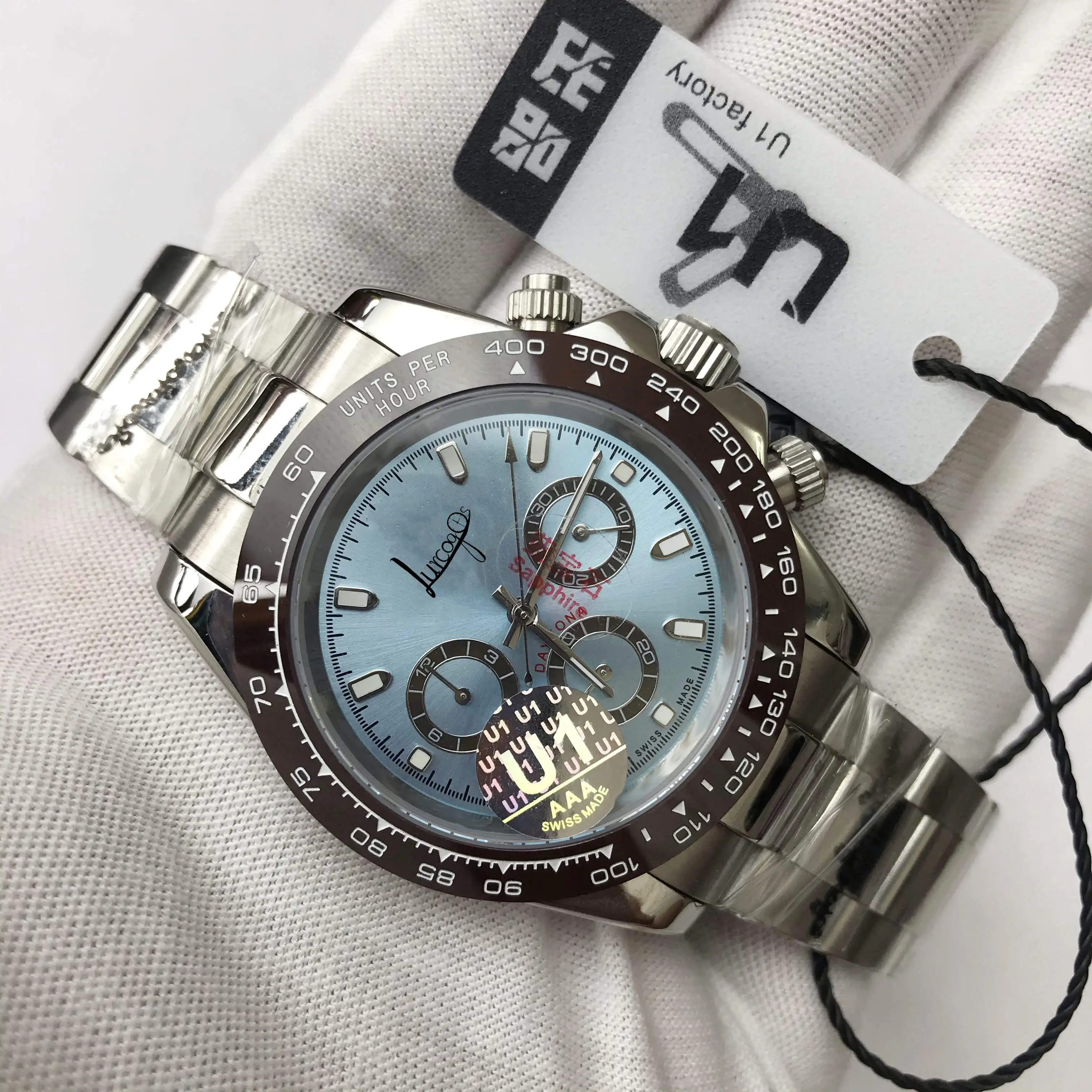 

Silver Luxury watch brown bezel men automatic U1 factory sapphire glass sweeping daytona watches all small dials works