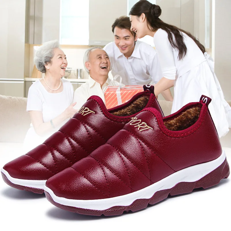 

Winter Warm Running Women Velvet Shoes New 2019 Fashion Slip on Sport Shoes Sneakers Leather Waterproof
