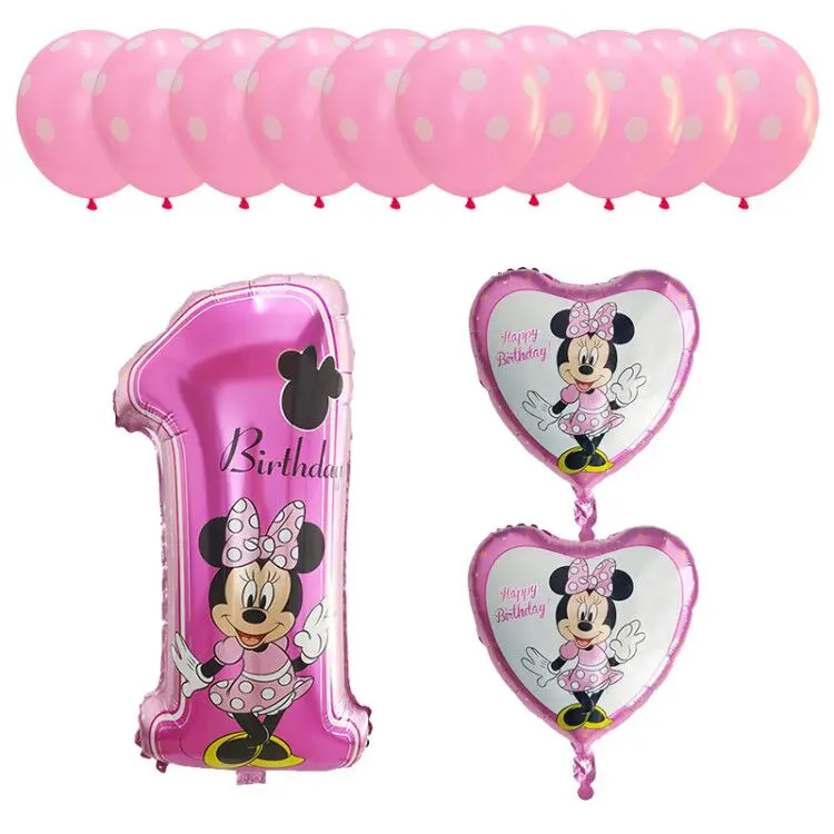 13 шт., воздушные шары с изображением Микки и Минни, номер 1, для первого дня рождения, для мальчиков и девочек, для детей, для дня рождения, Комбинированные Украшения, воздушные шары с гелием, вечерние принадлежности