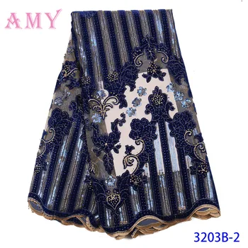 

Hot Selling Stones African French Velvet Lace Fabric With Rhinesto High Quality Nigerian Velvet Lace Fabric For Wedding AMY3203B