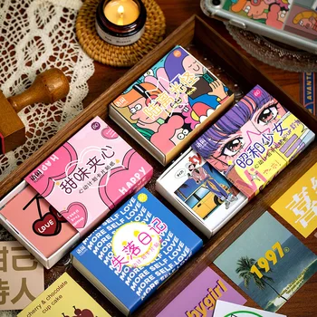 

30 Pcs/set Japanese-style Washi Paper Stickers +30 Pcs/set Coated Paper Card Ins Style Decorative Cartoon Journal Decoration