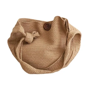 

LJL-Fashion Wool Woven Knitted Bag Braided Round Vintage Shoulder Crossbody Hand Bags Beach Travel Handbag Tote Ladies Handbags