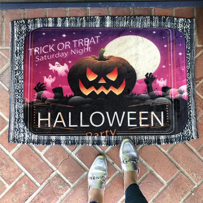 Floor Carpets Creative Halloween Pumpkin Print Bathroom Kitchen Entrance Rugs Anti Slip Home Decoration Mats 40 X 60cm#2F