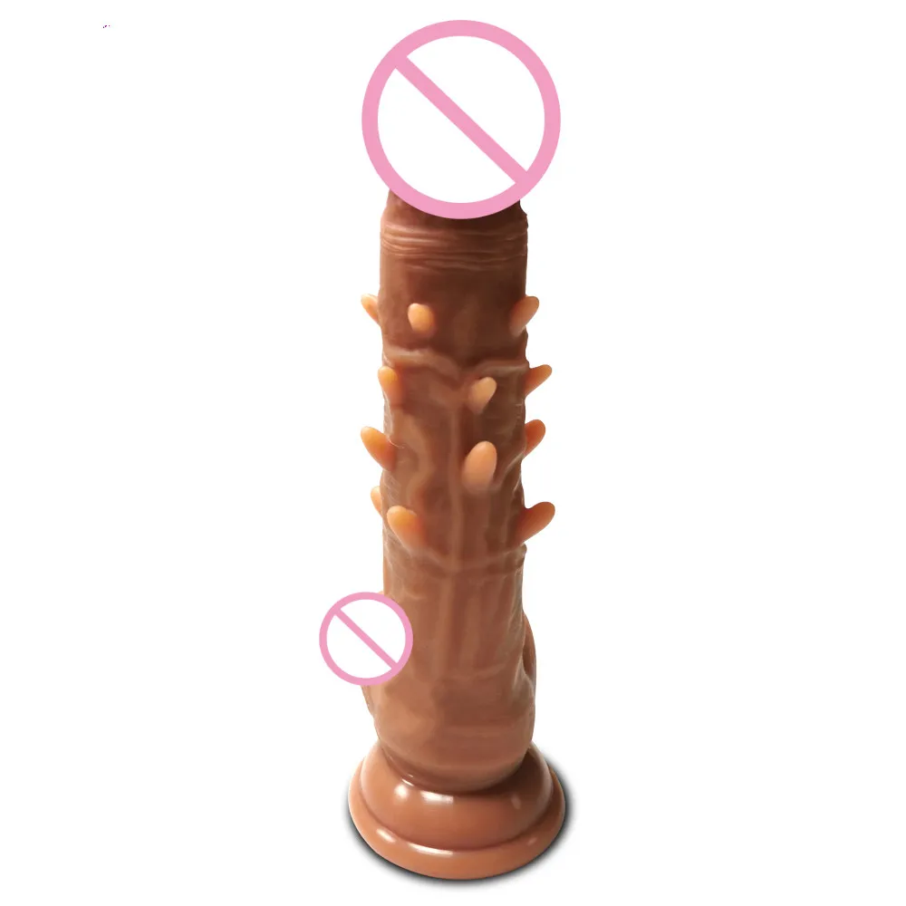 Реалистичный большой фаллоимитатор с шипами гибкий пенис член присоской