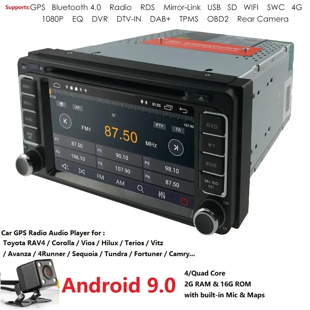 Best Autoradio 2 din Android 9.0 Car DVD Multimedia Player For Toyota Land cruise 100 200 prado120 150 RAV4 COROLLA Camry yaris Hilux 3