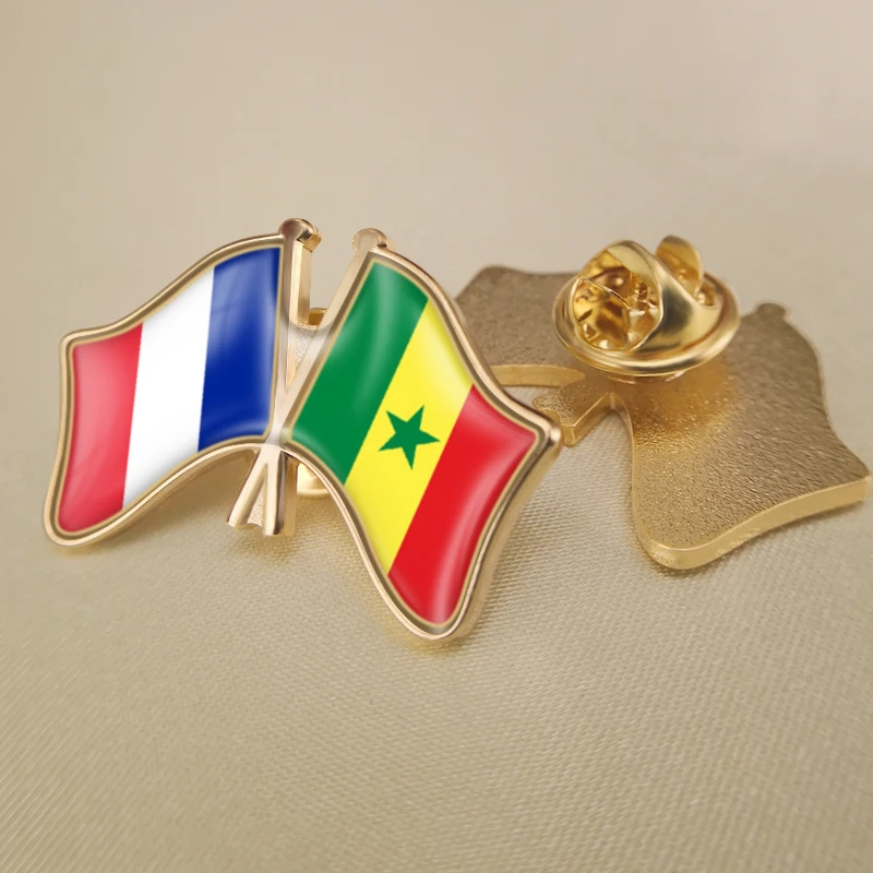 

France and Senegal Crossed Double Friendship Flags Lapel Pins Brooch Badges