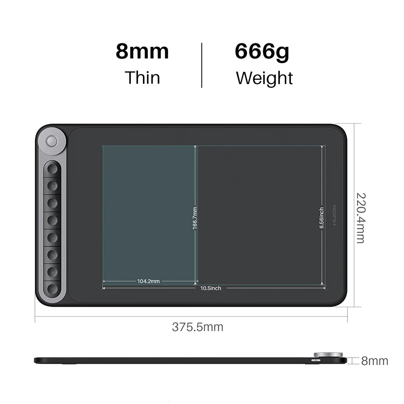 Графический планшет Huion Inspiroy Q620M, беспроводная цифровая ручка для рисования, планшет+ набор 8 программируемых нажатых клавиш, 8192 уровней давления