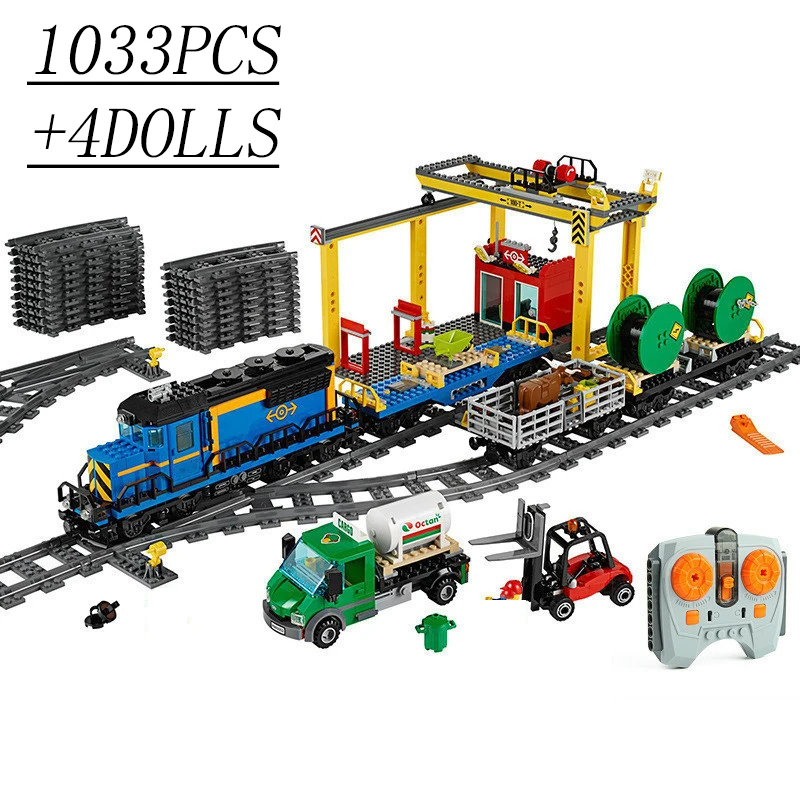 Construção urbana brinquedos compatíveis com brinquedos cidade série trem de carga controle remoto bloco de construção brinquedos trem de controle remoto