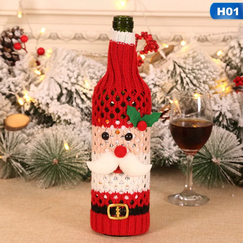 XMA2447H01 Рождественский стол, Декор, вечерние, для ужина, красное вино, Рождество, Санта-дерево, крышка для бутылки, наборы, декор для бутылки, для нового года, рождественского ужина - Цвет: XMA2447H01